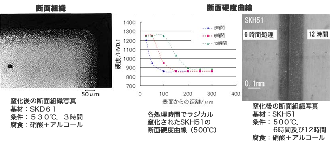 ラジカル窒化断面組織・断面硬度曲線